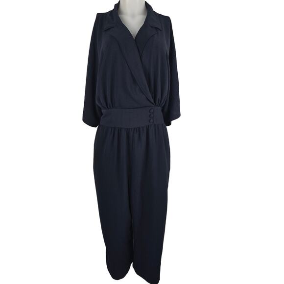 Eliza J Pants - Eliza J Navy Blue Business Work Wear Faux Wrap Jumpsuit Women's 18